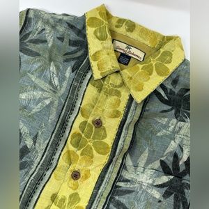 Tommy Bahama Hawaiian Shirt Mens L 100% Linen Short Sleeve Floral N6